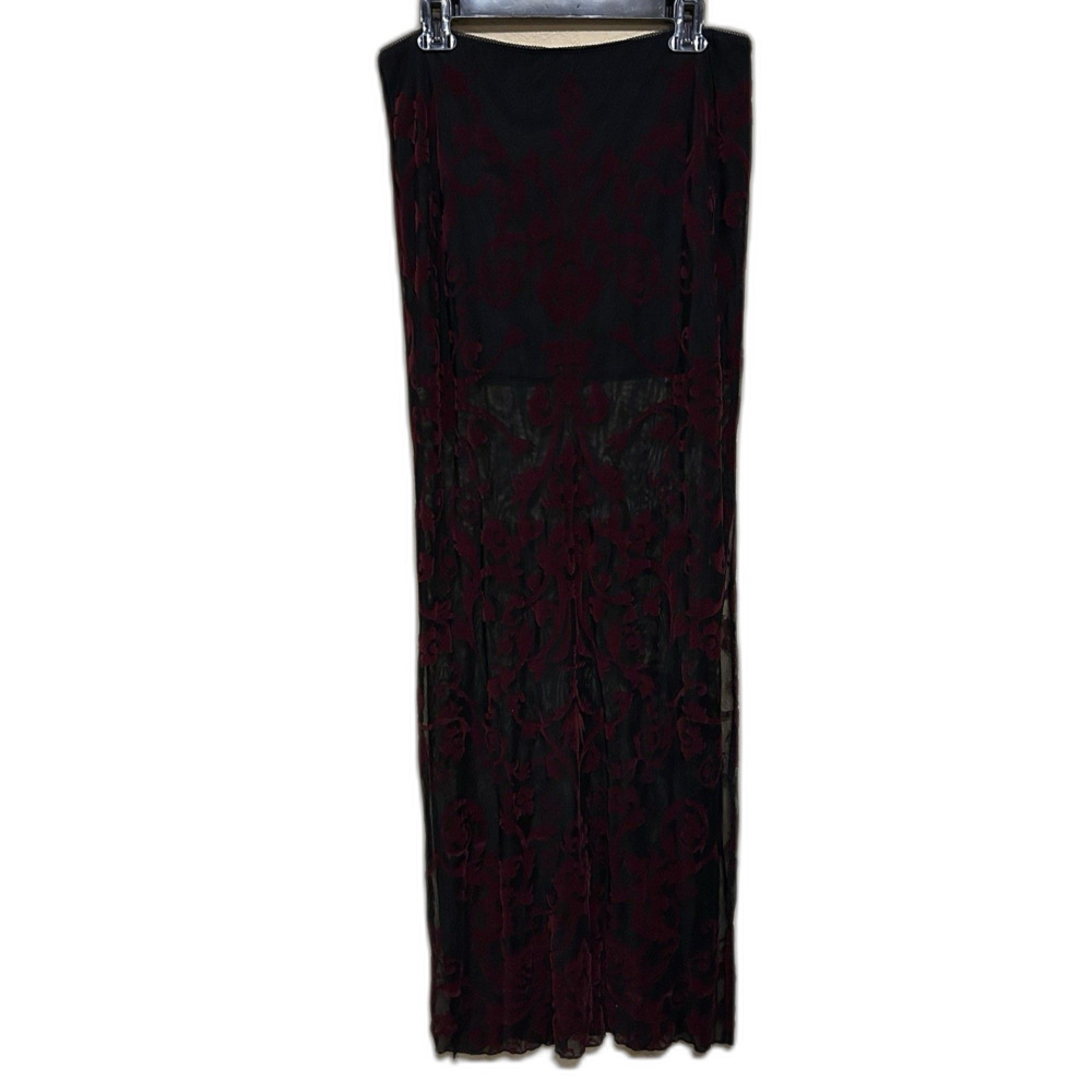 Widow Dolls Kill Sheer Floral Mesh Velvet Burnout Maxi Skirt XL Goth Grunge Y2K
